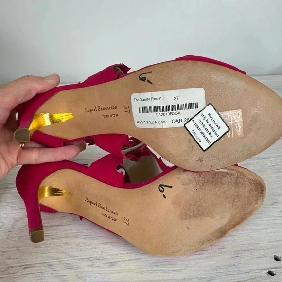 Rupert Sanderson Floria Pink Fuchsia Suede Cutout Peep Toe‎ Heeled Sandals - Picture 15 of 16